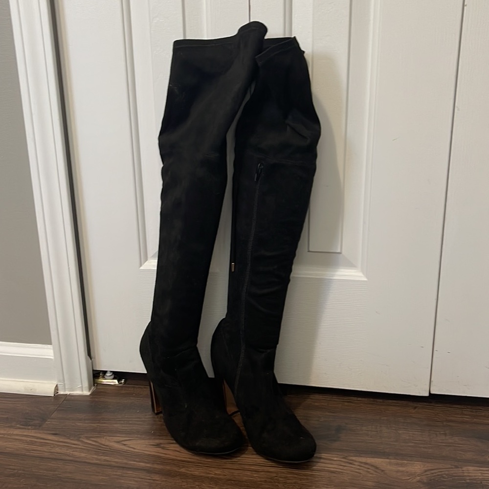 Material Girl Black Suede Tall Lace Up Boots